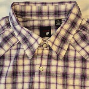 JF J. Ferrar Mens Western Style Short Sleeve  Purple and White Checkered Shirt